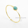 Turquoise Gemstone Bangle, 18k Gold Tibetan Turquoise Bangles Jewelry For Women